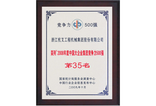杭州叉車榮譽(yù)-榮列2008年度中國大企業(yè)集團(tuán)競(jìng)爭力500強(qiáng)